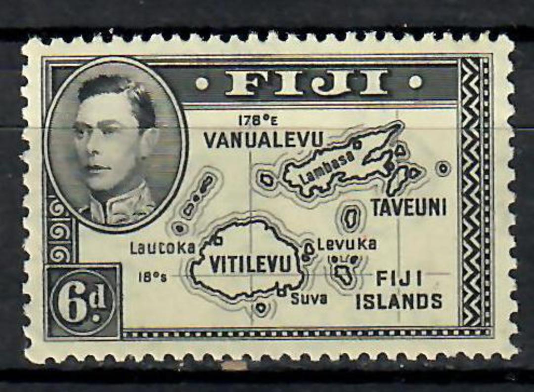 FIJI 1938 Geo 6th Definitive 6d Black. Die 1. Nice perfs. Tropical gum discoloration typical of this issue. - 70810 - UHM image 0