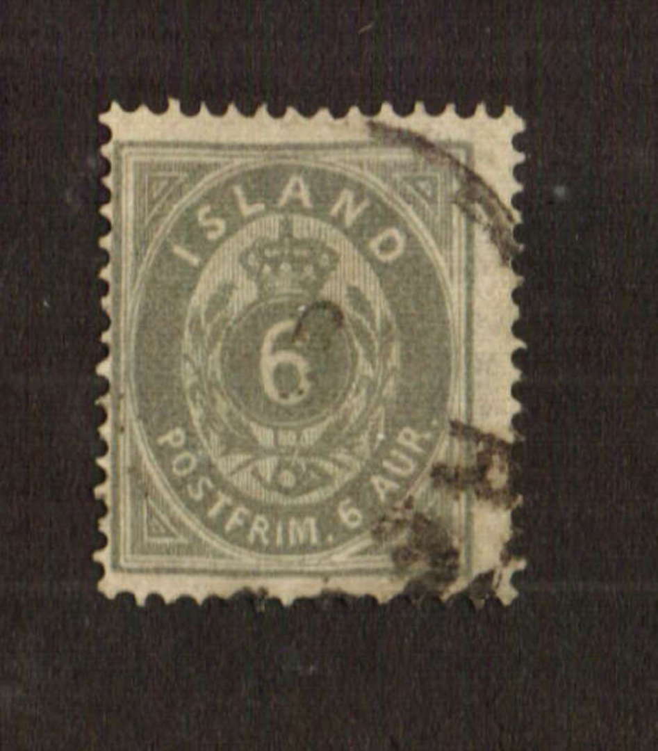ICELAND 1891 6 aure greenish grey. Smudged cancel but sound stamp. Scott #10. Cat $US 24.00. - 71431 - Used image 0