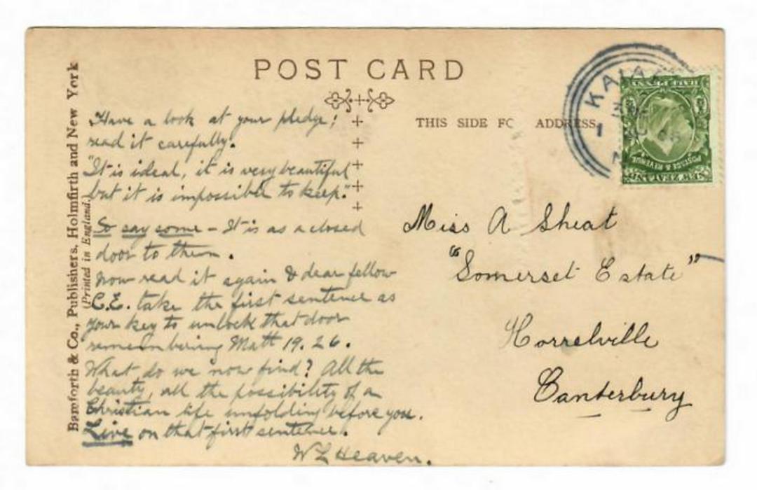 NEW ZEALAND Postmark Christchurch KAIAPOI. G Class cancel on Postcard. - 30083 - Postmark image 0