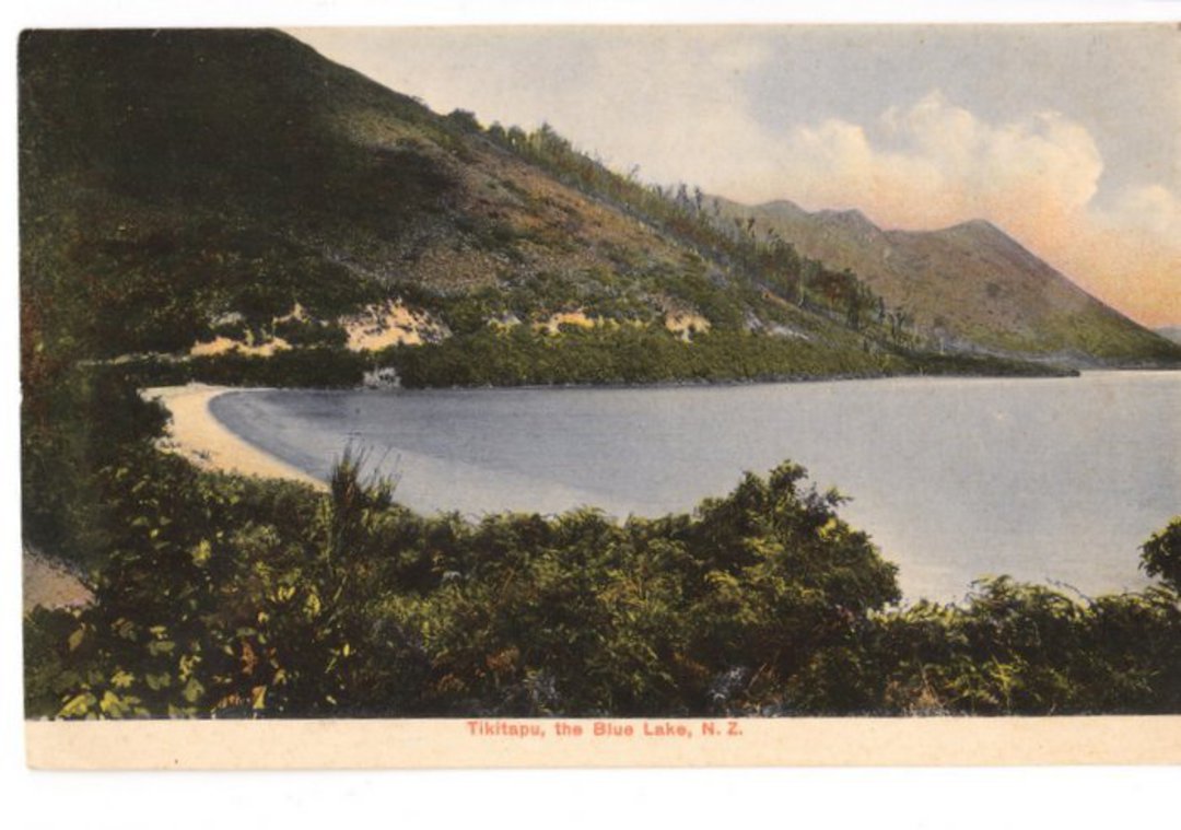 Coloured postcard of Tikitapu the Blue Lake. - 46238 - Postcard image 0