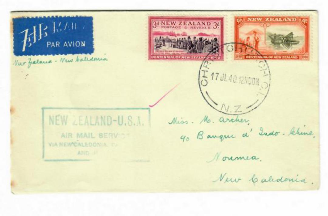NEW ZEALAND 1940 Flight Cover. New Zealand to USA Air Mail Service via New Caledonia. Letter from Christchurch to New Caledonia image 0