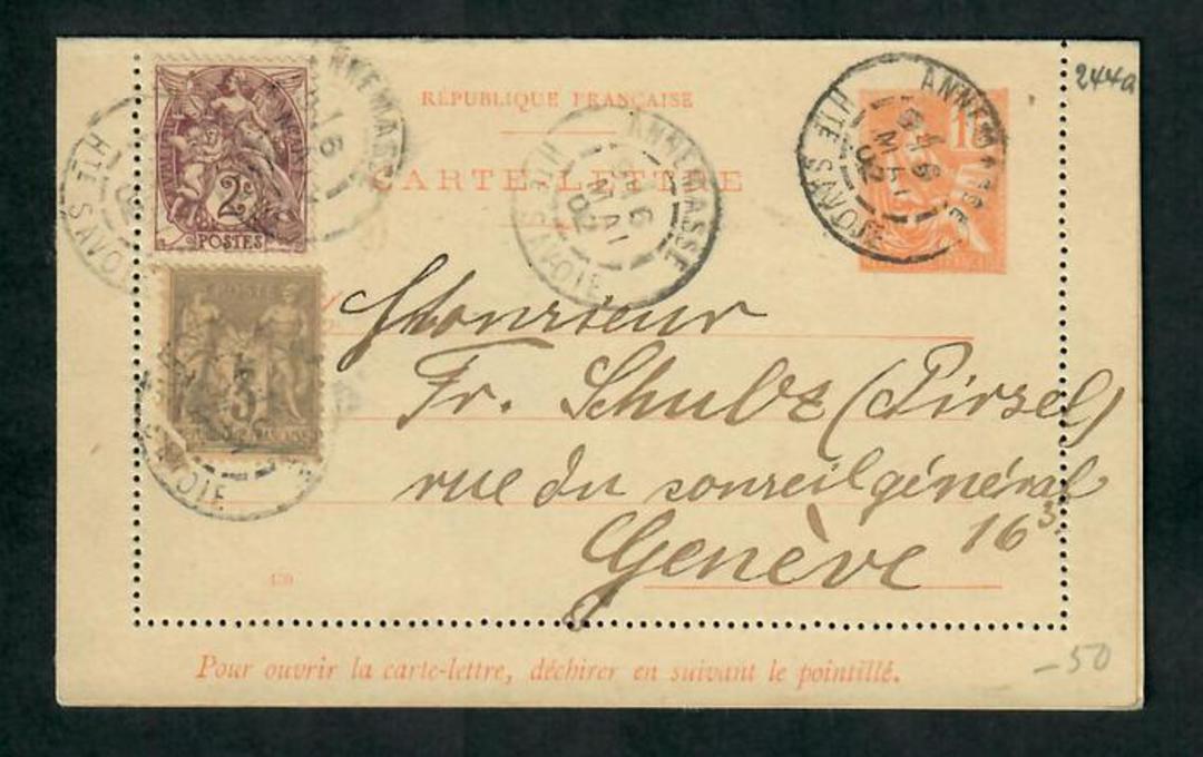 FRANCE 1902 Lettercard to Geneva 1c Orange with added postage on both sides. - 31257 - PostalHist image 0