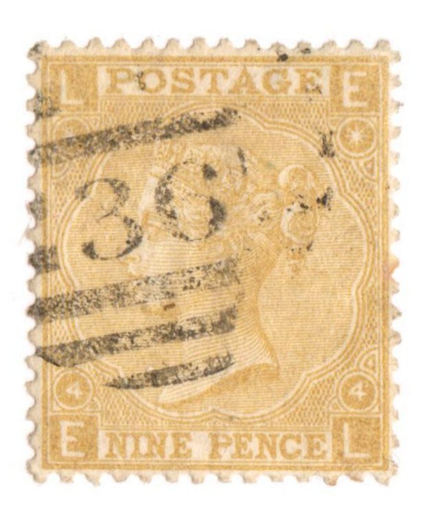 GREAT BRITAIN 1865 Definitive 9d Straw. Light postmark Oval 36. It does obscure the face. Excellent perfs. - 70249 - Used image 0