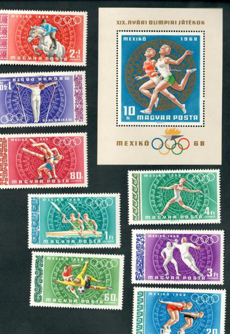 HUNGARY 1968 Olympics. Set of 8 and miniature sheet. - 52428 - UHM image 0
