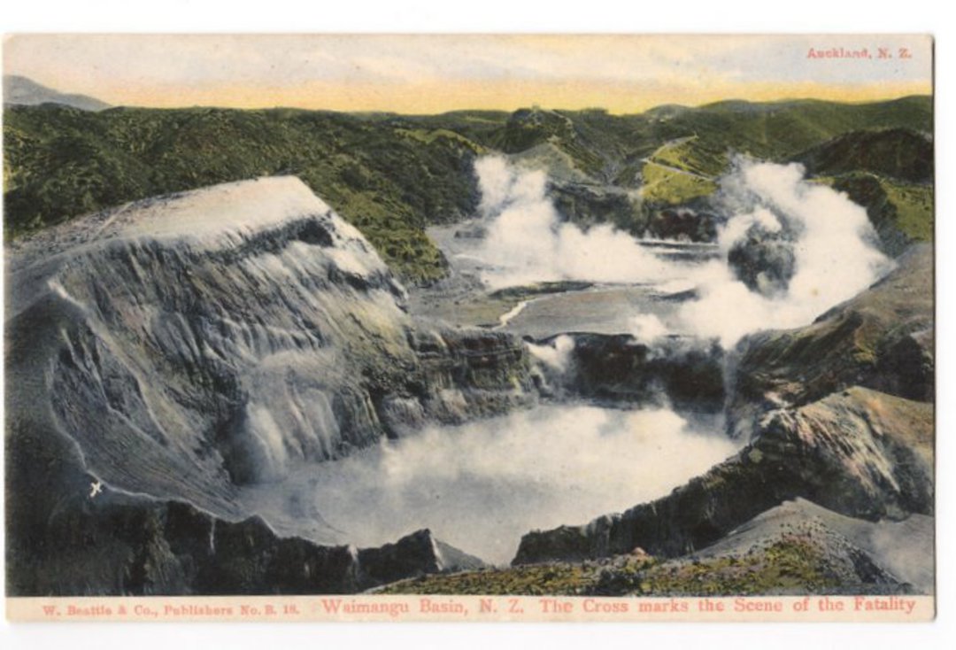 Coloured postcard of The Basin Waimangu Geyser. - 46064 - Postcard image 0