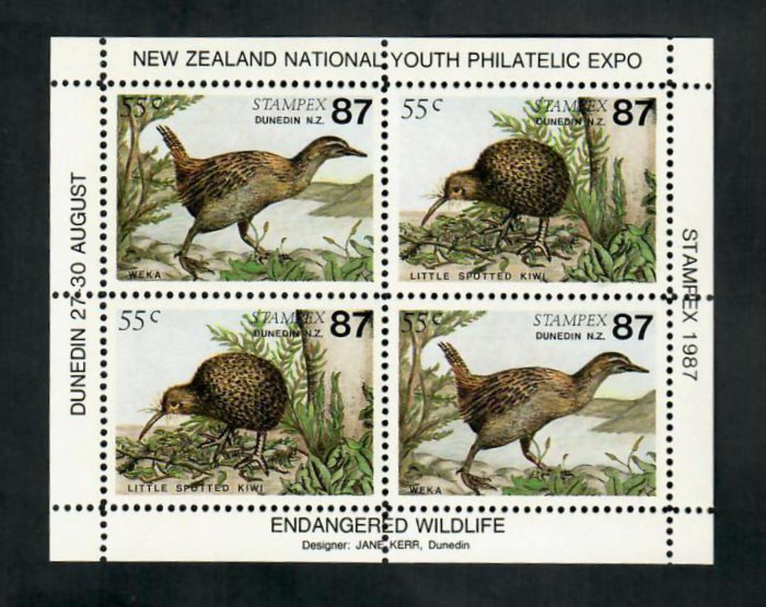 NEW ZEALAND 1987 Stampex New Zealand National Youth Philatelic Expo. Wekas and Kiwis. Miniature sheet. - 50971 - UHM image 0