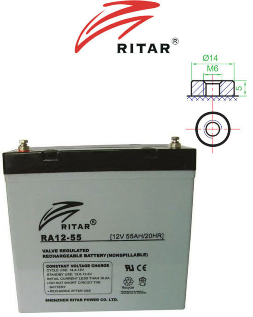 RITAR RA12-55 12V 55AH SLA battery image 1