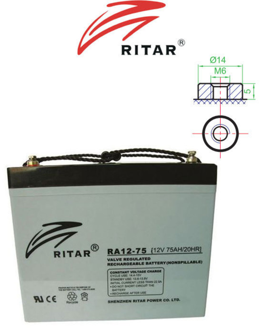 RITAR RA12-75 12V 75AH SLA Battery image 0