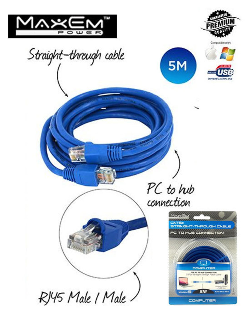 MAXEM Cat-5 Network Cable 5m 2PCS image 0