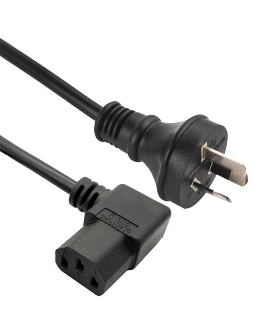 3pin 10A Mains Plug to IEC C13 Right Angle 1.8m Computer Cable image 0