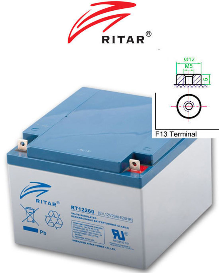 RITAR RT12260EV 12V 26AH Deep Cycle SLA Battery image 0