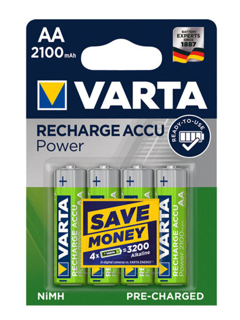 VARTA AA 2100mAh Pre-Charged NIMH Rechargeable Battery image 0