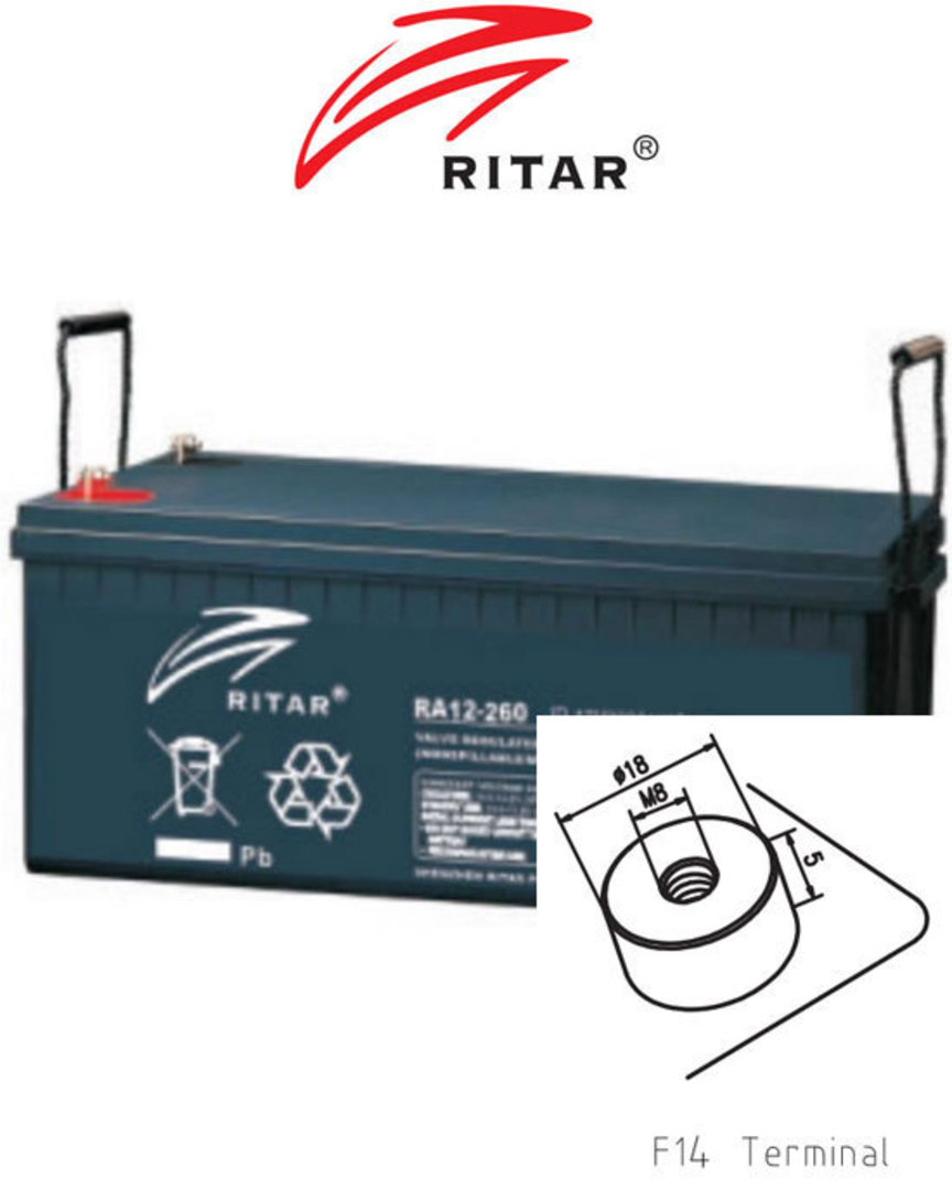 RITAR RA12-260D 12V 260AH Deep Cycle SLA Battery image 0