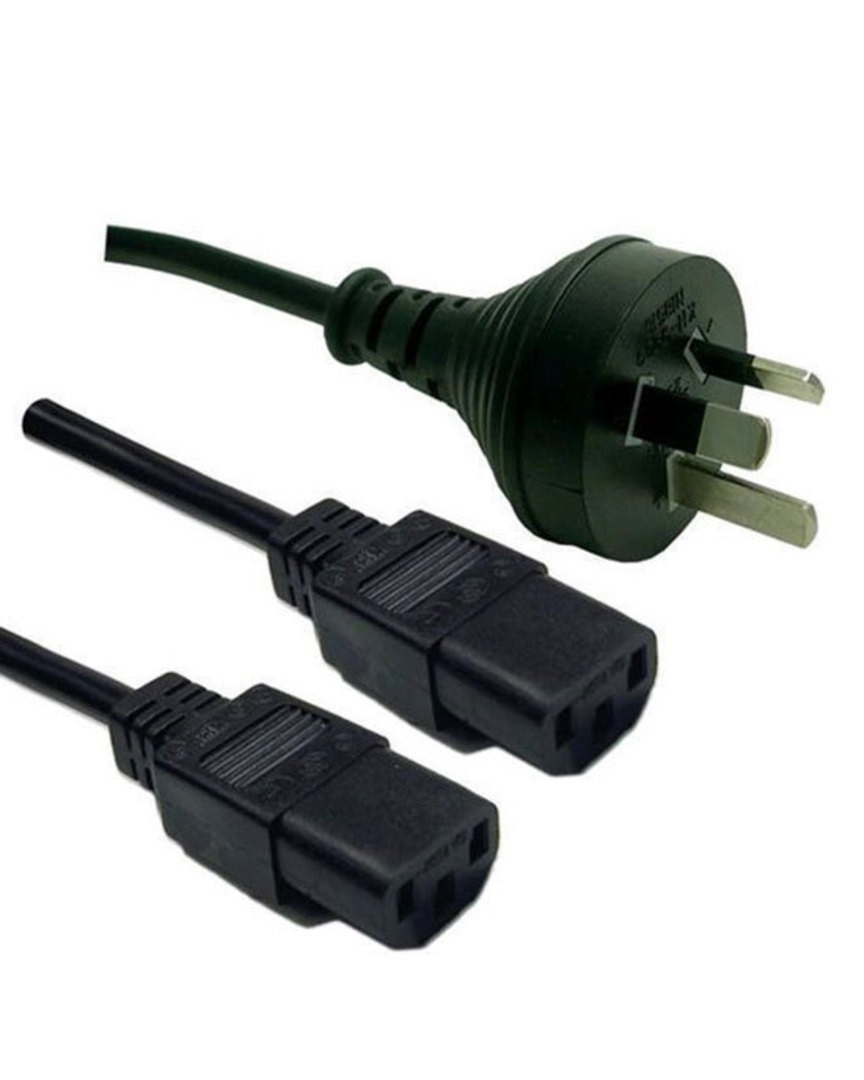 3pin 10A Mains Plug to 2x IEC C13 Female 1.8m Computer Cable image 0