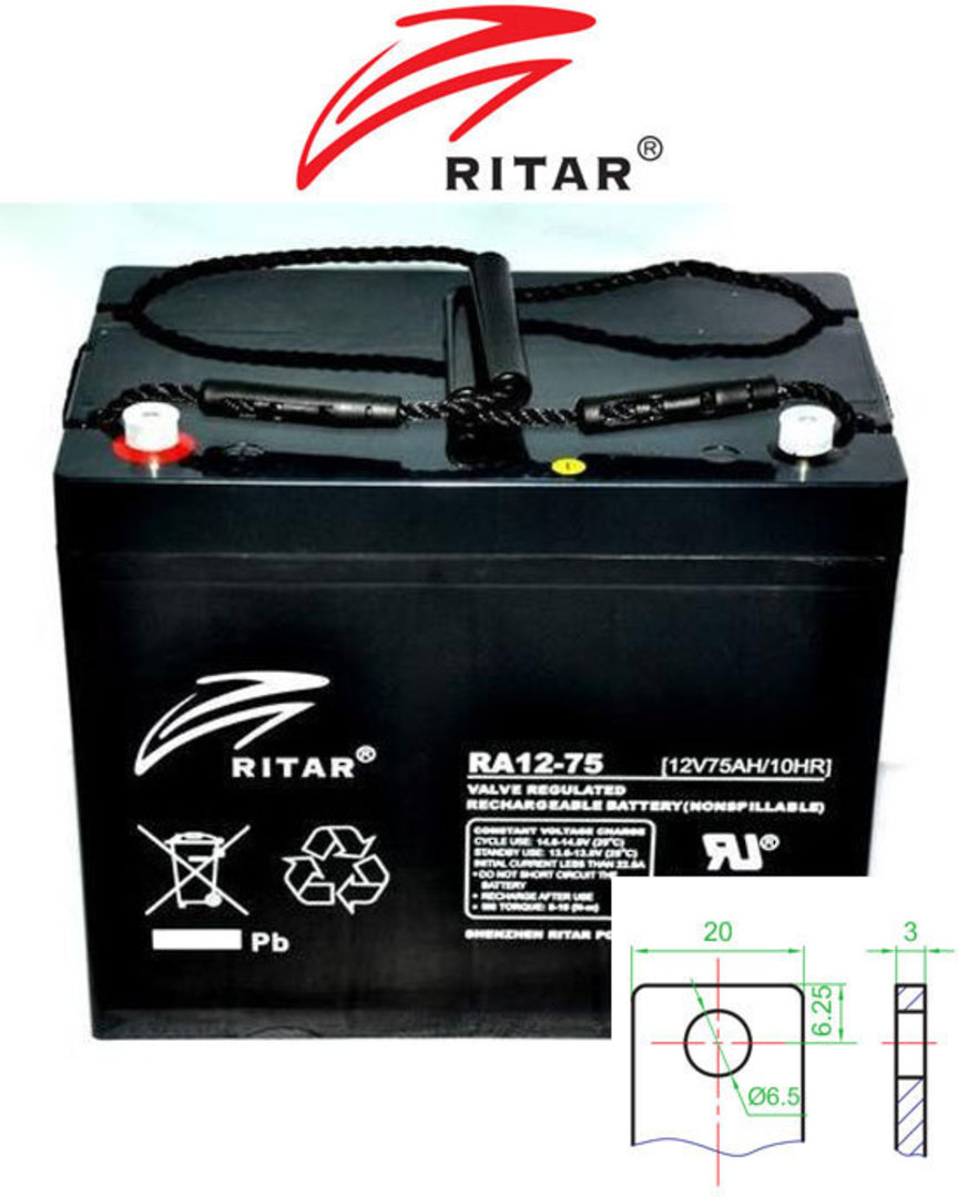 RITAR RA12-75D 12V 75AH Deep Cycle SLA Battery image 0