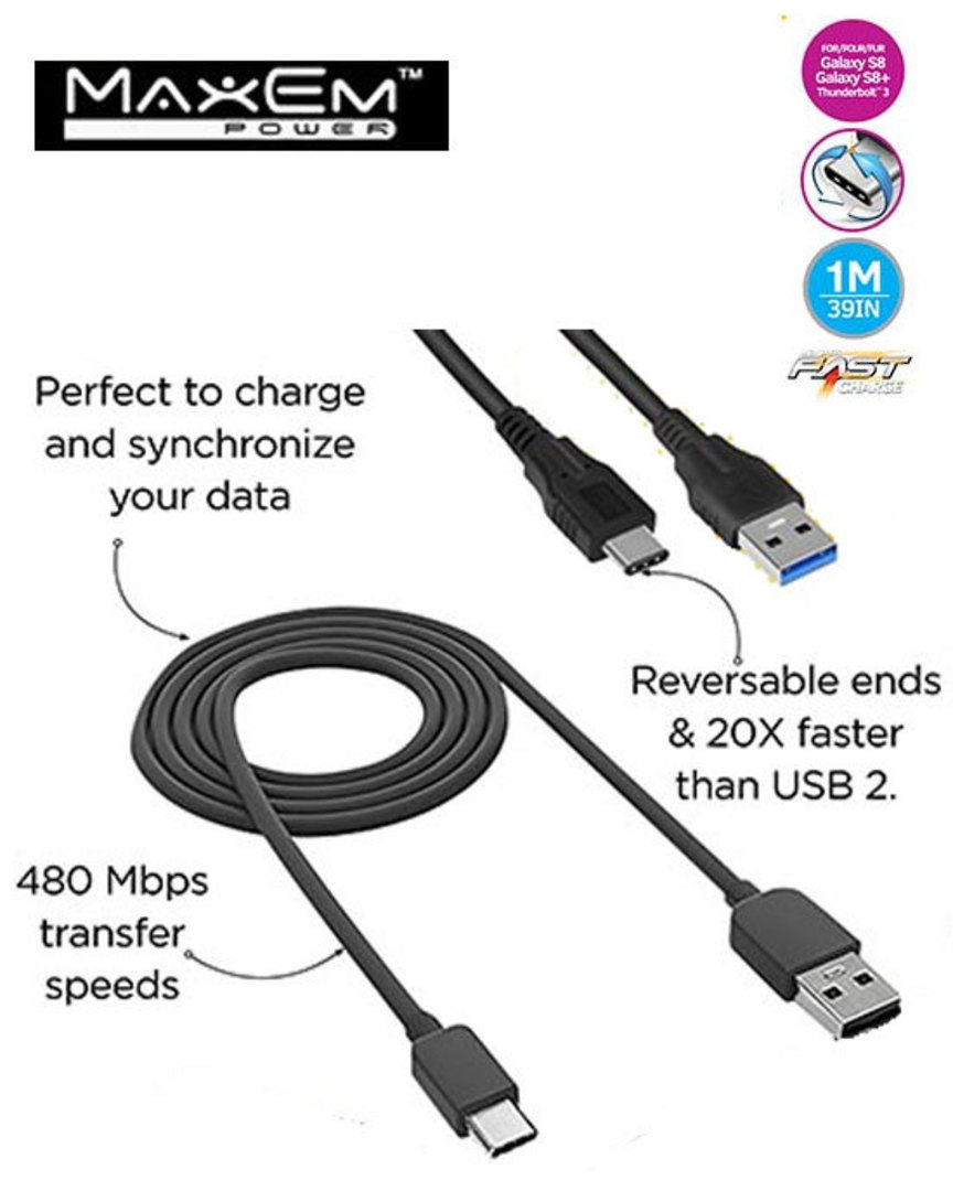 MAXEM USB Type-C Fast Charge 1m Cable image 0