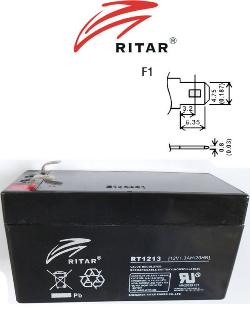 RITAR RT1213 12V 1.3AH SLA battery image 0