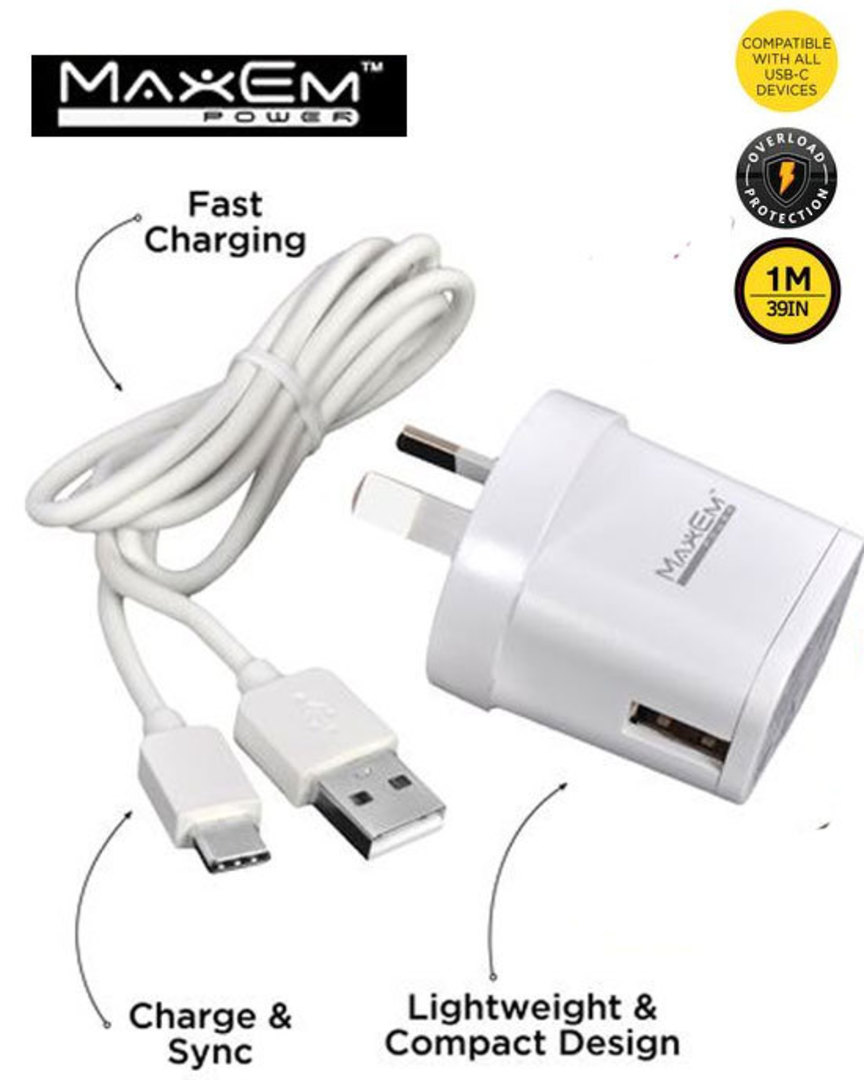 MAXEM USB Power Adaptor with Type-C Cable image 0