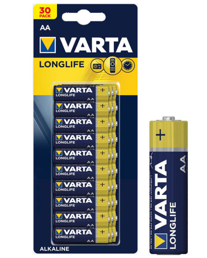 VARTA LONGLIFE AA Size Alkaline Battery 30 Pack image 0