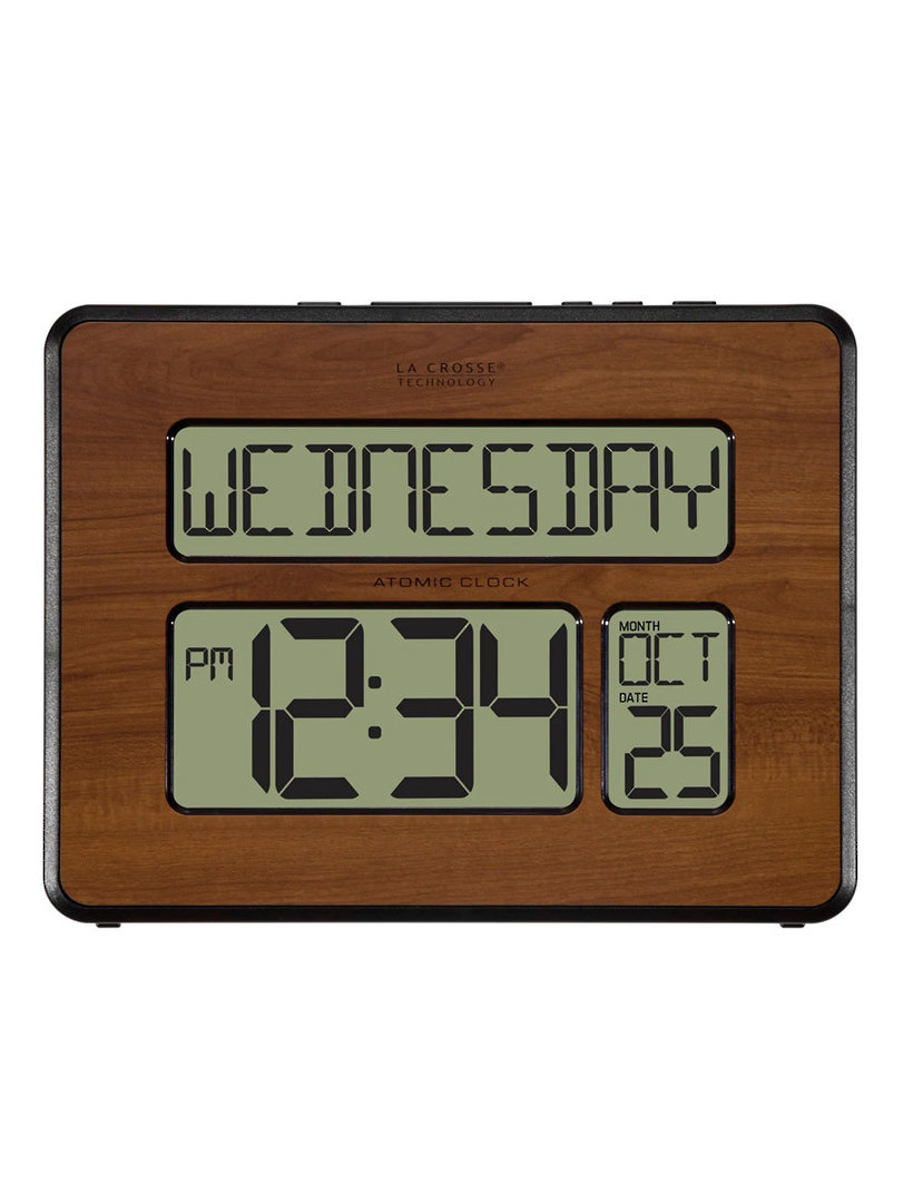 513-1419 Wood Finished La Crosse Digital Wall Clock with Day Display image 0