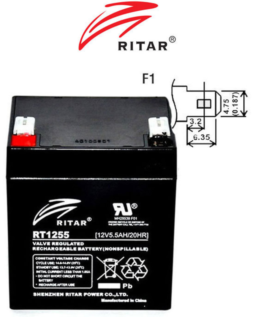 RITAR RT1255 12V 5.5AH SLA battery 4.33mm Plug image 1