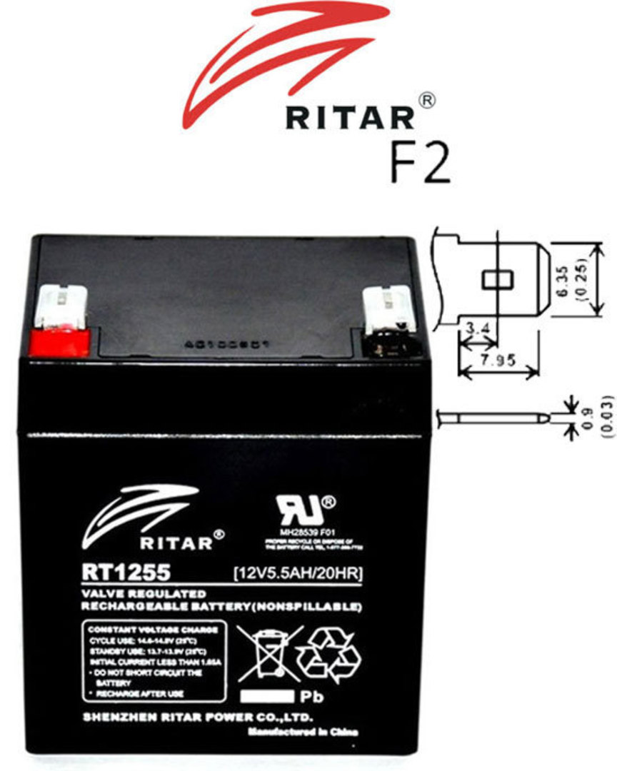 RITAR RT1255 12V 5.5AH SLA battery image 1