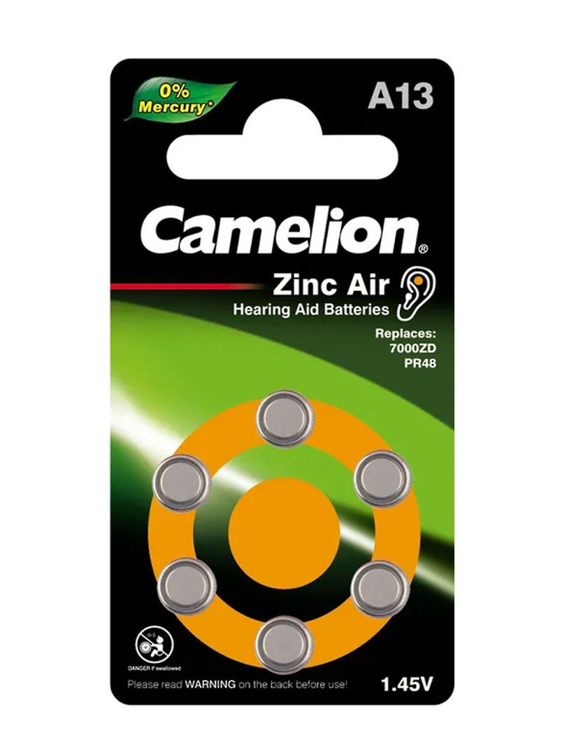 CAMELIAN A13 PR48 Zinc Air Hearing Aid Batteries 6PK image 0