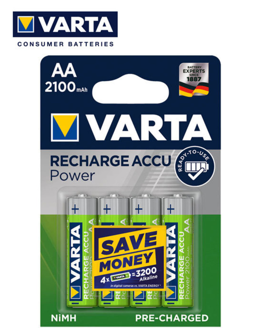 VARTA AA 2100mAh Pre-Charged NiMH Rechargeable Battery image 0