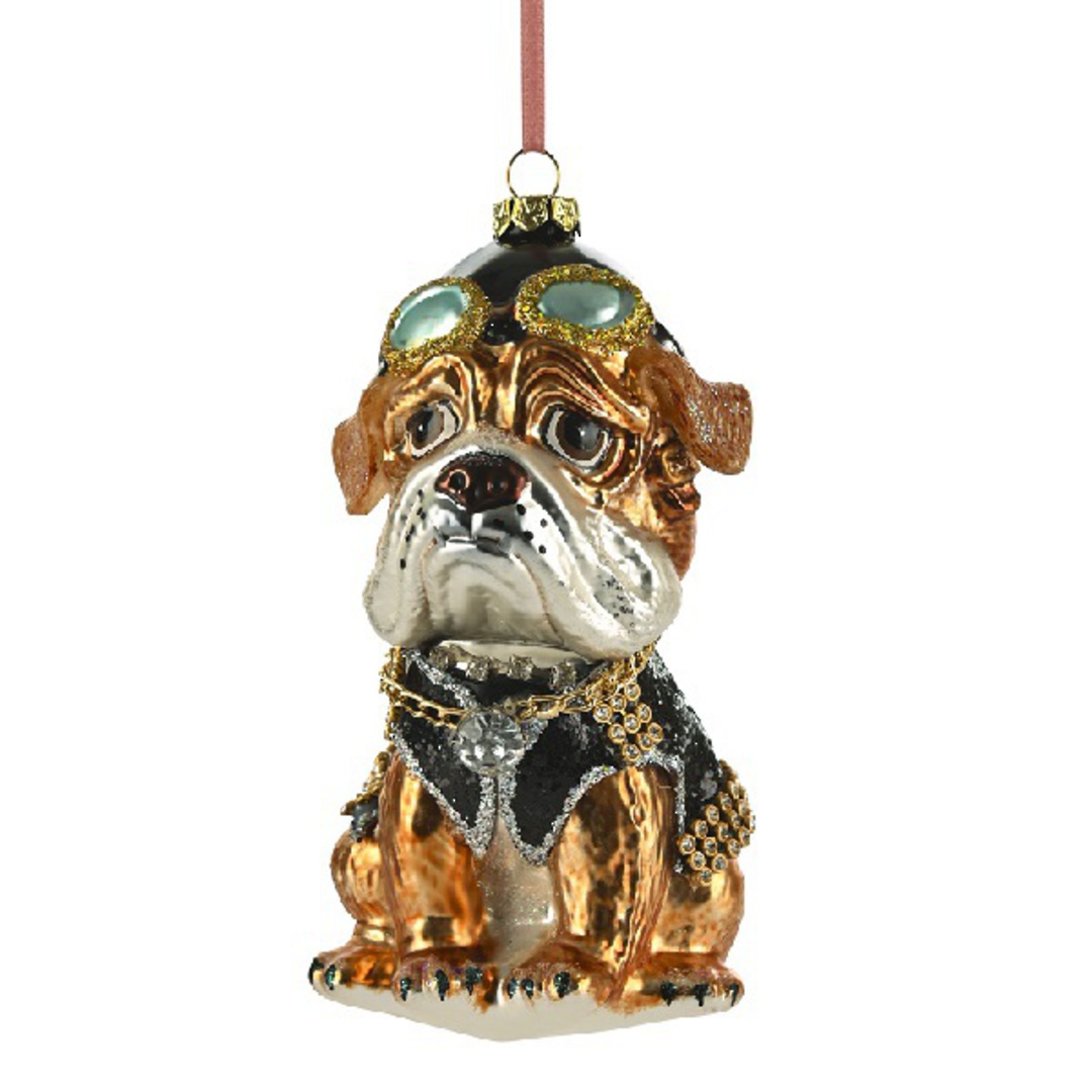 Glass Dog, Bulldog with Necklace 15cm *ETA NOV image 0
