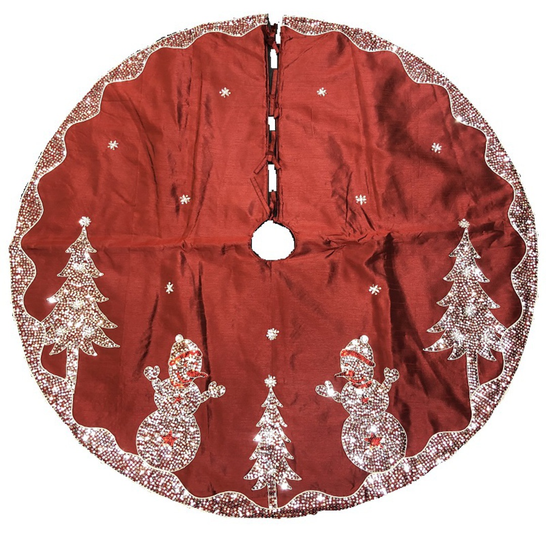 Xmas Tree Skirt, Silky Red with Silver Sequins 122cm image 0