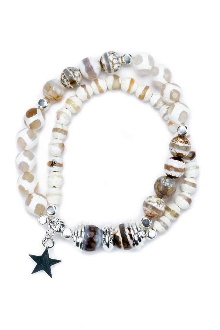 Bracelet, Cream & Caramel Mottled Agate, Double Strand image 0