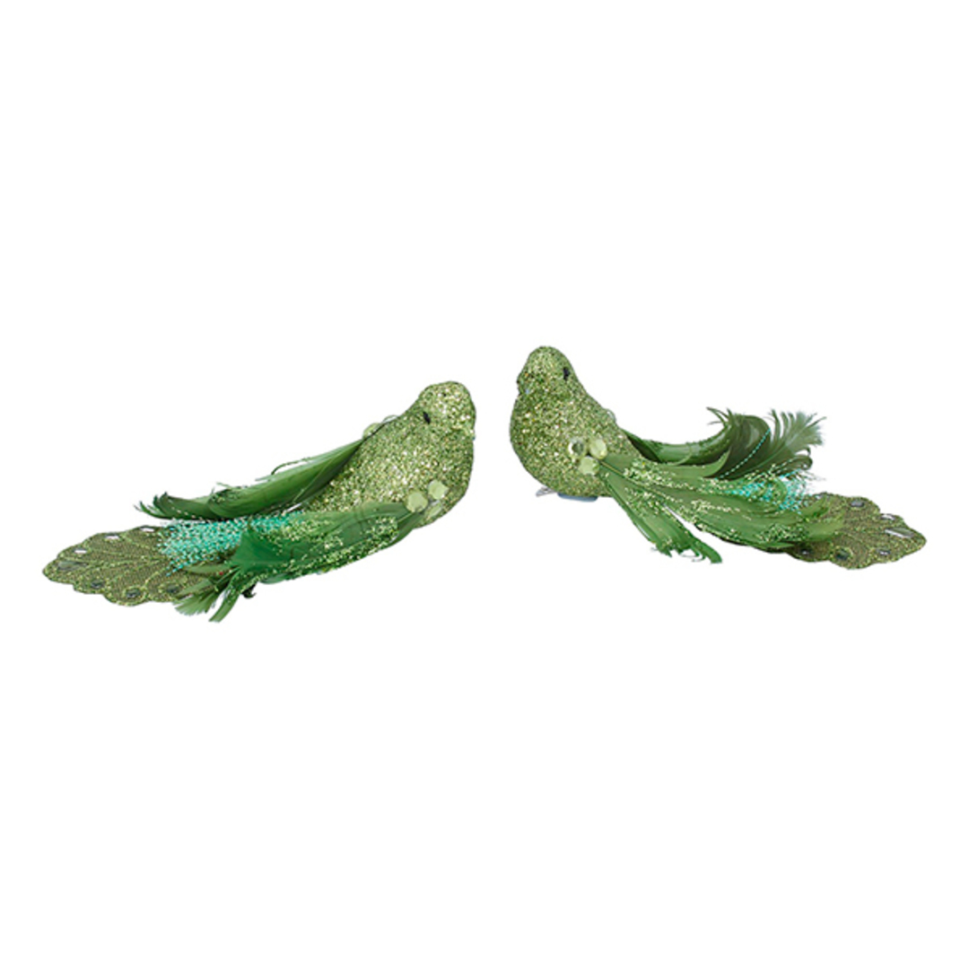 Clip, Lime Glitter & Feather Bird 14cm image 0