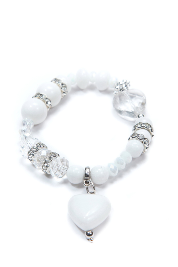Bracelet, White Jade & Crystal w/Heart image 0
