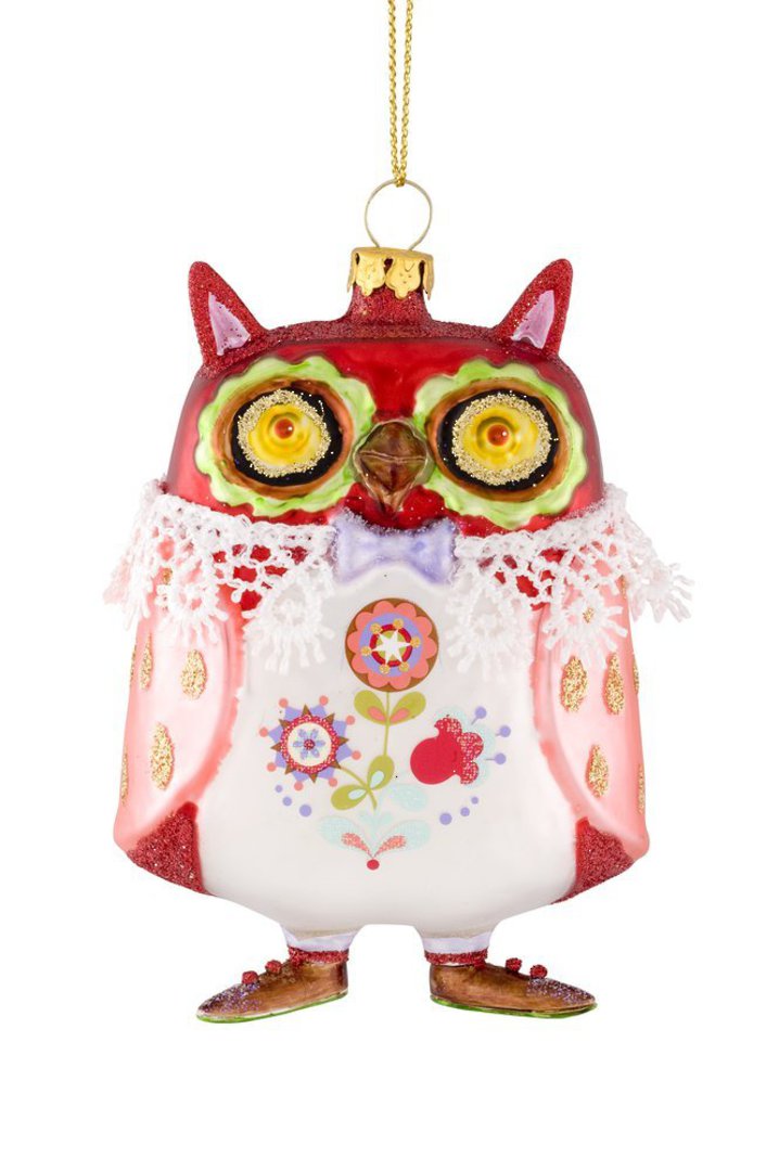 Glass Hanging Decorated Owl12cm image 0