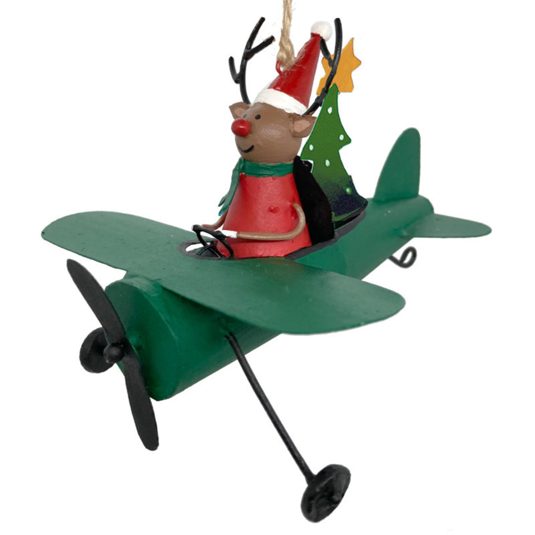 Tin Deer, Green Plane 11x9cm image 0