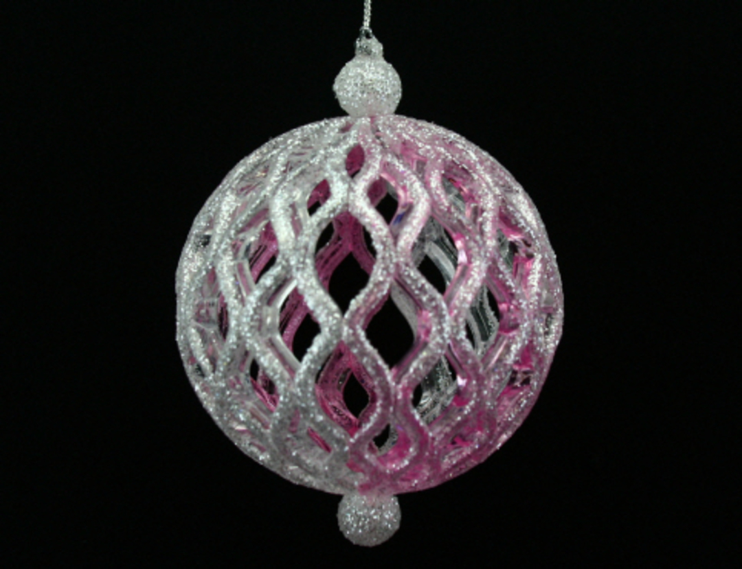 Resin Hanging Glitter Pink Lattice Ball 8cm image 0