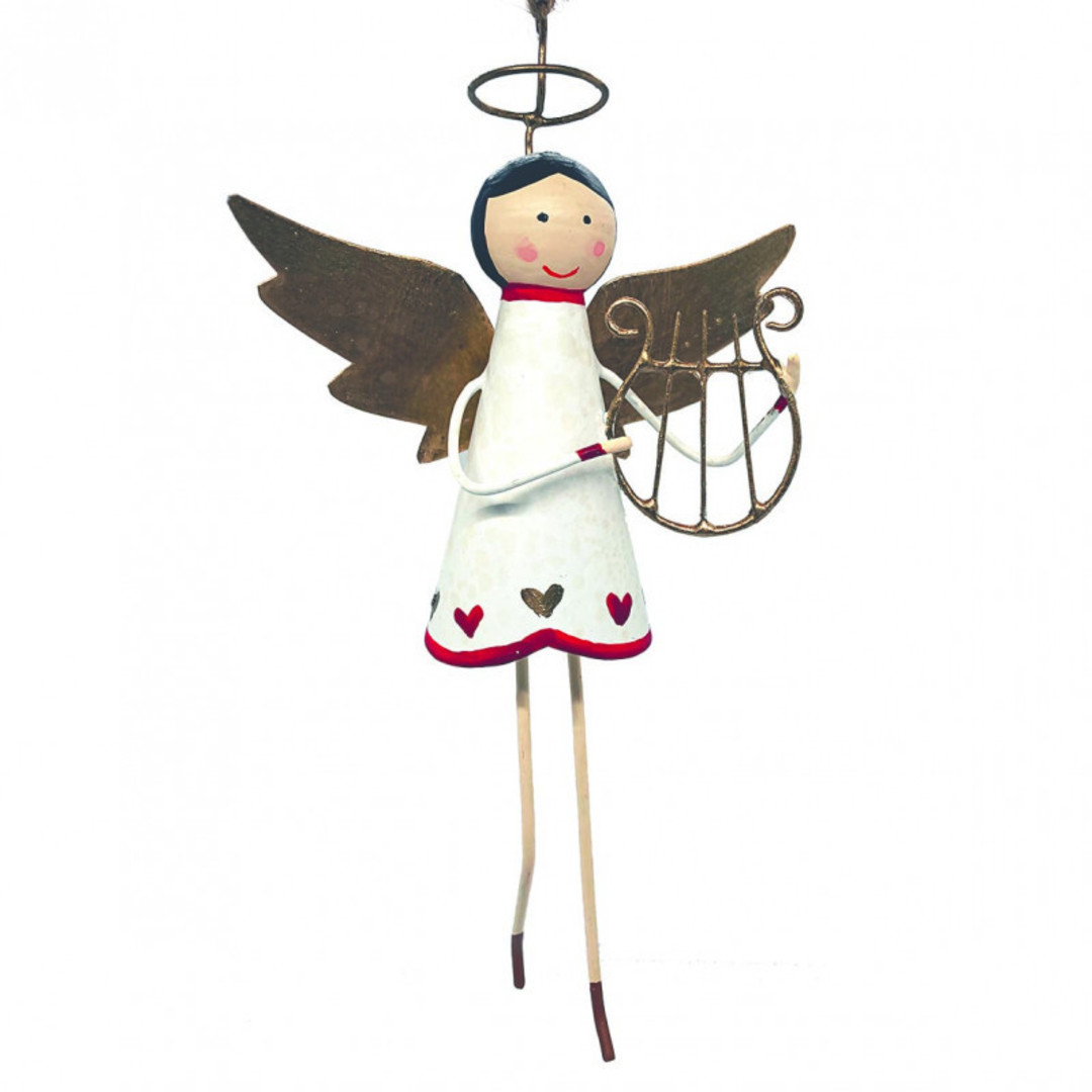 Tin Angel with Harp 13cm image 0