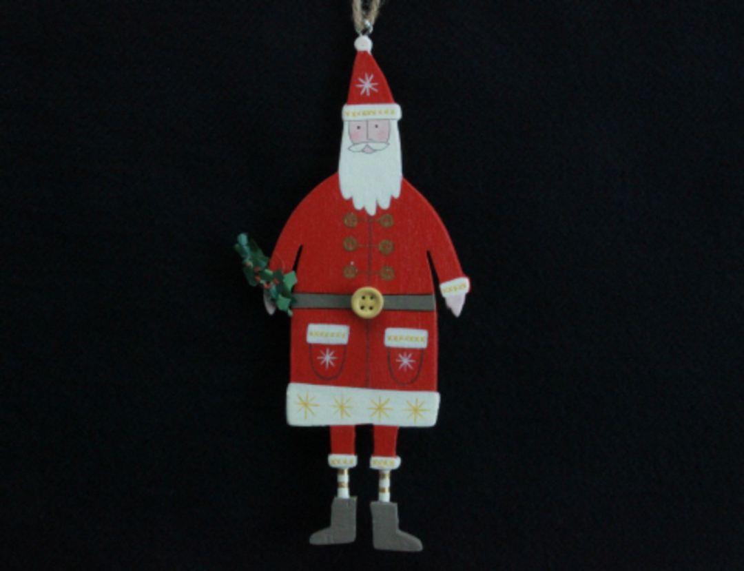 Hanging Wooden Folk Santa 15cm image 0