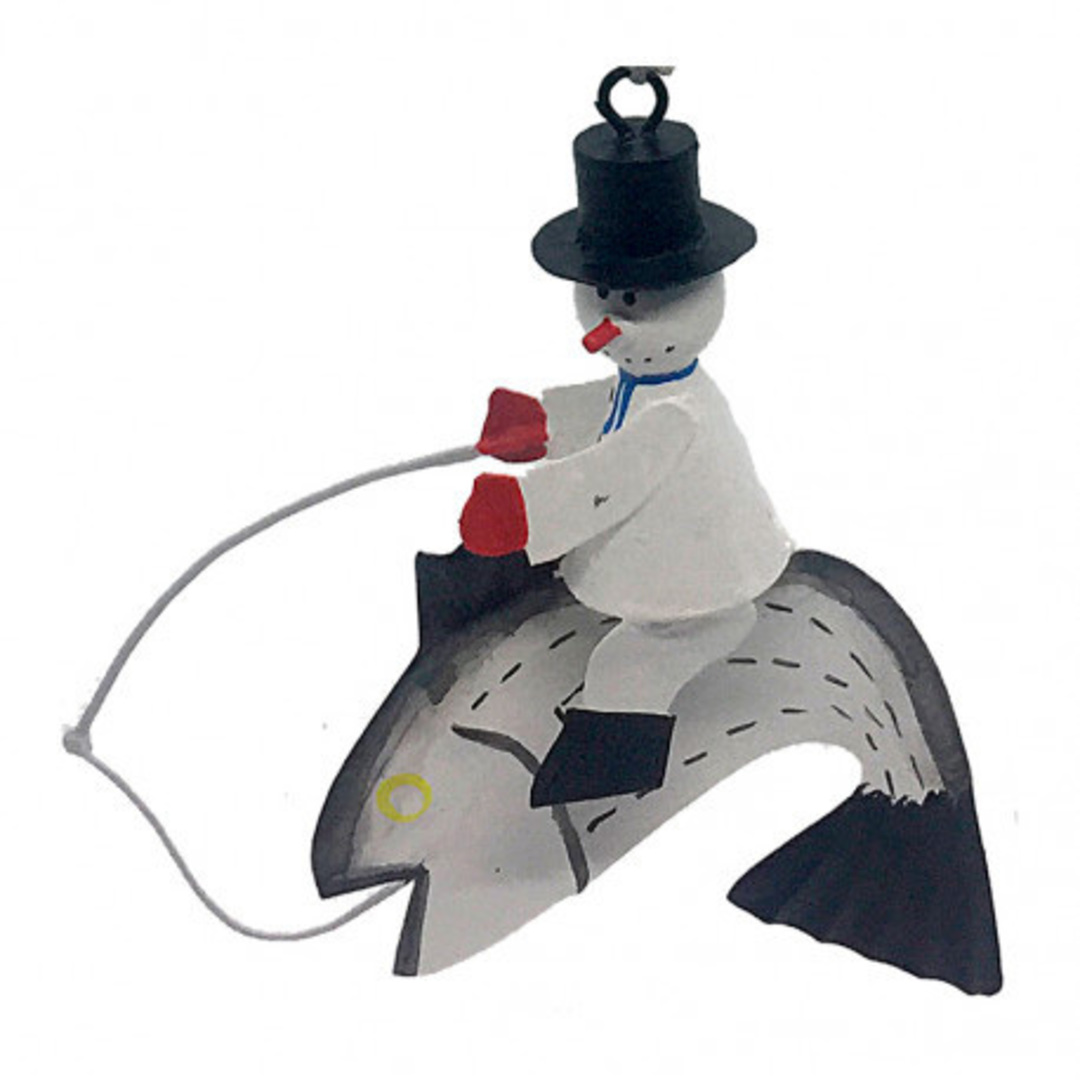 Tin Snowman, with Fish 13cm image 0