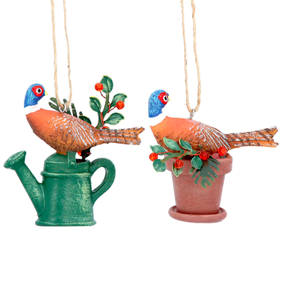 Wood Pheasant on Pot or Watering Can 7cm image 0