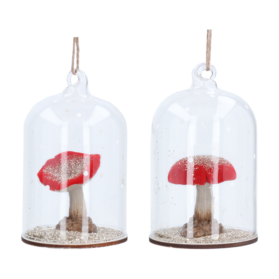 Resin Red Toadstool in Glass Dome 11cm image 0