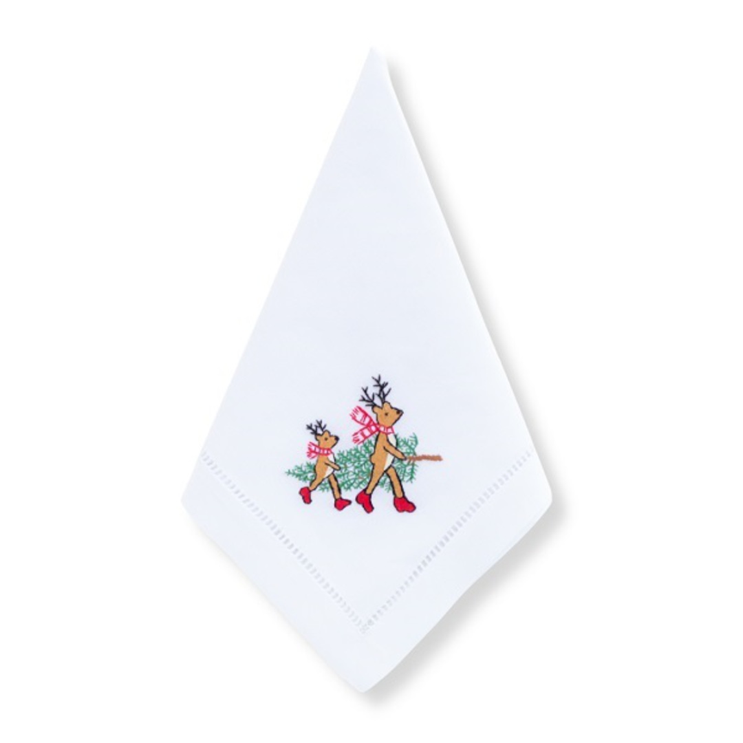 Cotton Napkin 40cm, Two Reindeer with Tree image 1