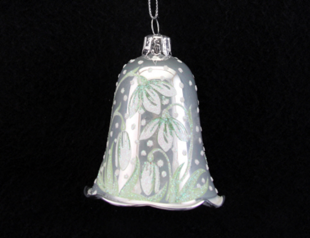 Glass Bell Pearlised White w/ Snowdrops image 0
