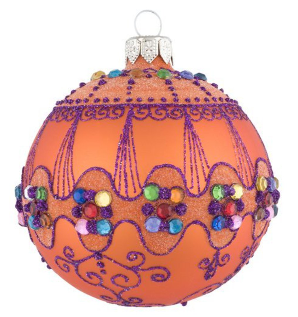 Glass Ball, Orange with Gems and Lace Detail image 0