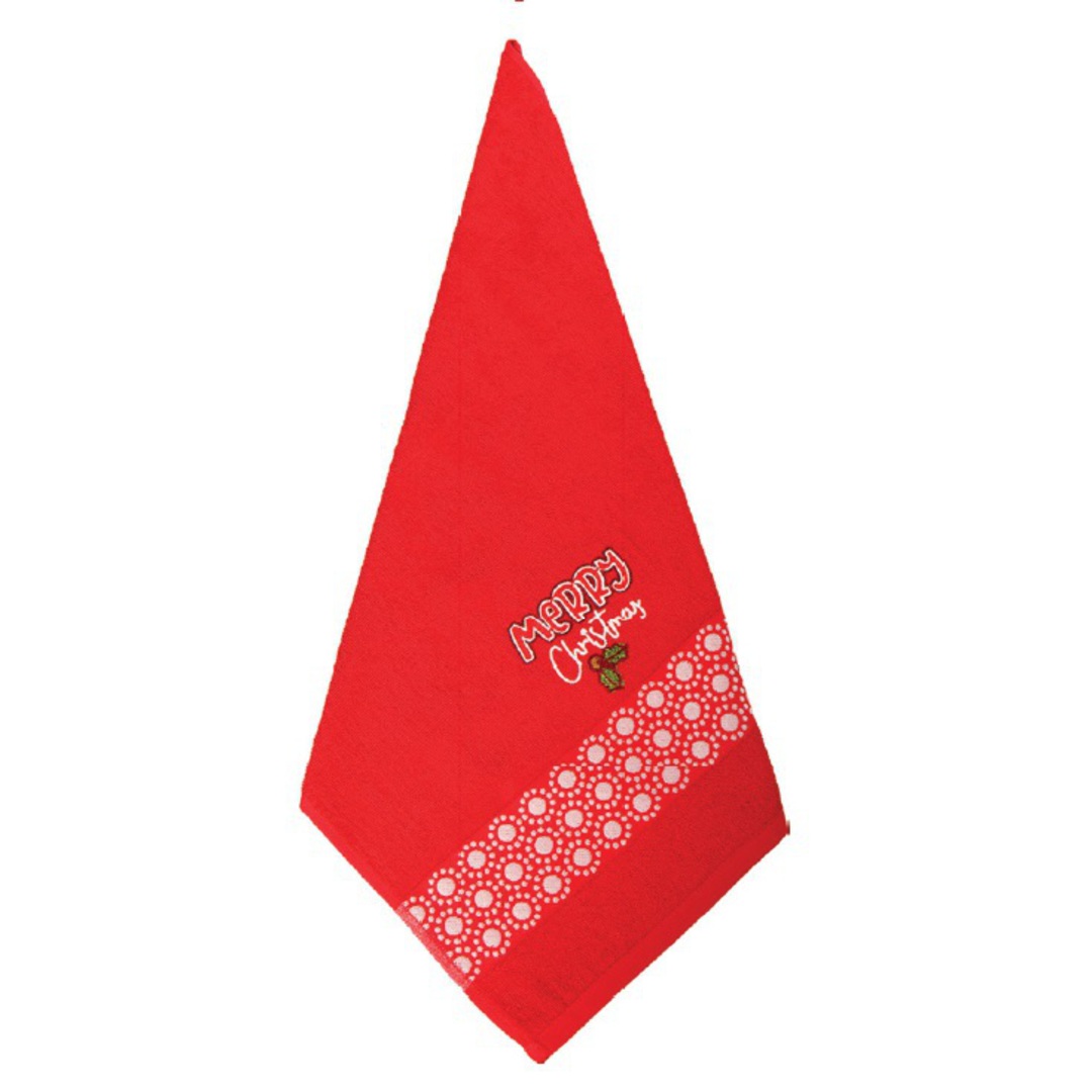 Hand Towel Red, Merry Xmas with Holly image 0