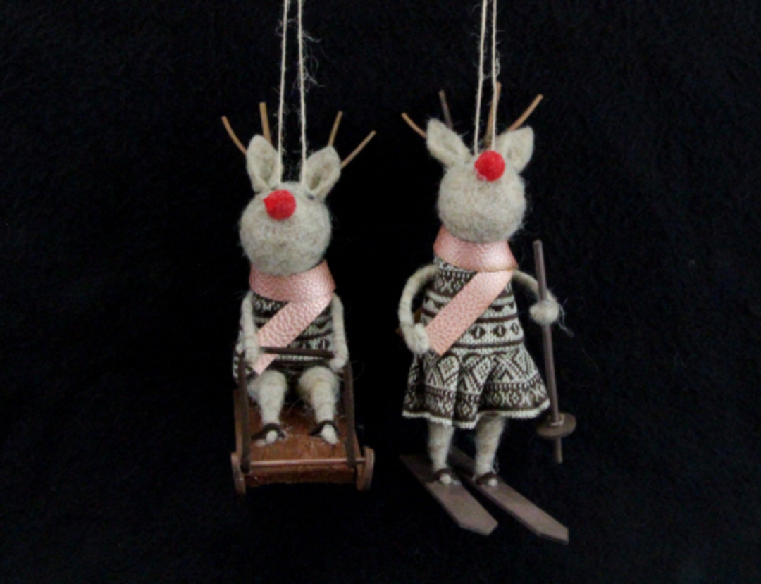 Hanging Eco Wool Deer in Dress with Skis/Sledge image 0