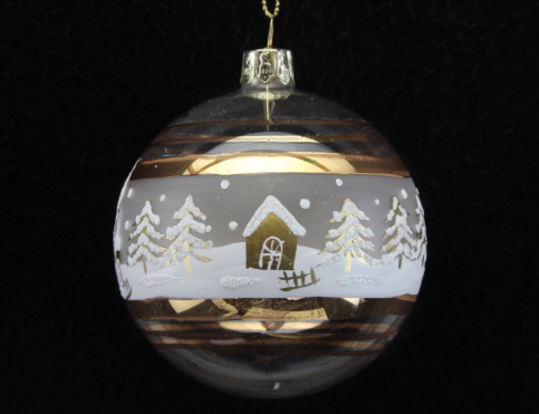 Glass Ball, Gold & Cream with House SnowScene image 0