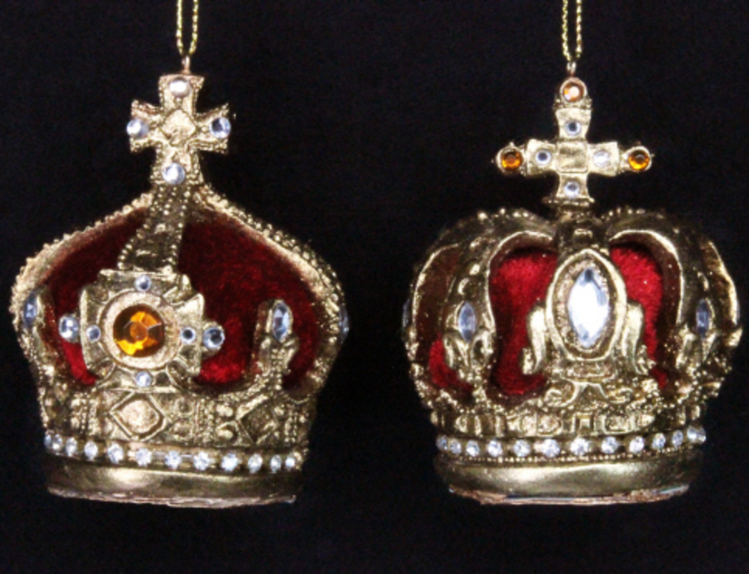 Hanging Resin Crown with Gold/Red Velvet and Jewels image 0