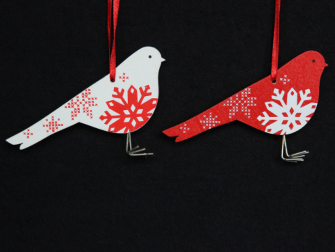 Hanging Wooden Red/White Bird w/ Snowflake SOLD OUT image 0