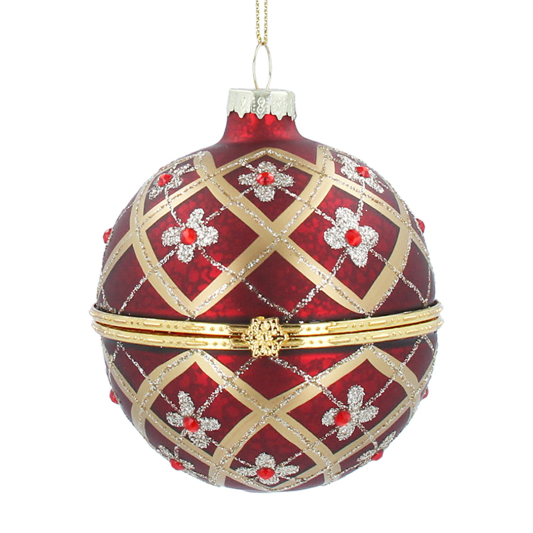 Glass Ball Container Red, Gold Flower Trellis 8cm *ETA NOV image 0